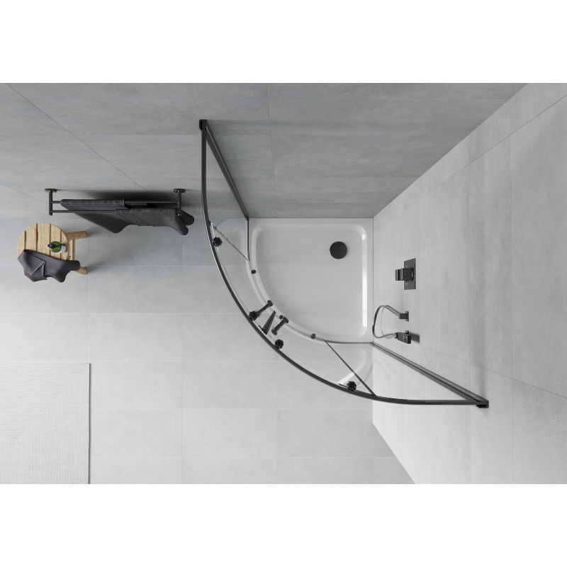 Mexen Rio Semi-Circular Shower Cabin 80 x 80 cm, Transparent, Black + Flat Shower Tray, White - 863-080-080-70-00-4110B