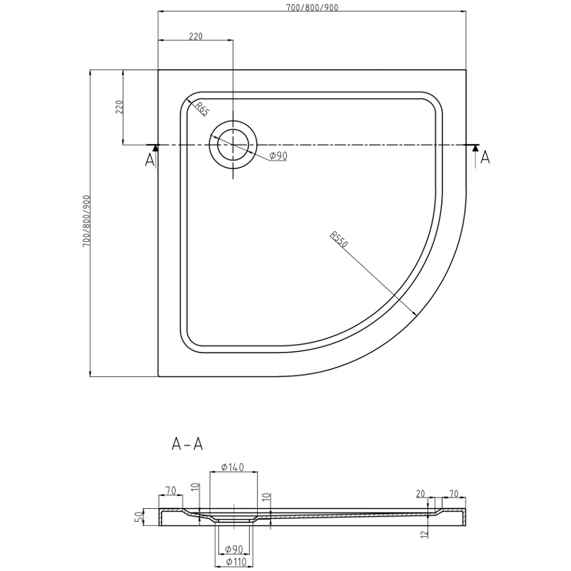 Mexen Rio 90 x 90 cm semicircular shower cabin, graphite, chrome + Flat tray, black - 863-090-090-01-40-4170