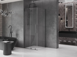 Mexen Velar L sliding shower cabin 120 x 120 cm, transparent, brushed gun gray - 871-120-120-03-66