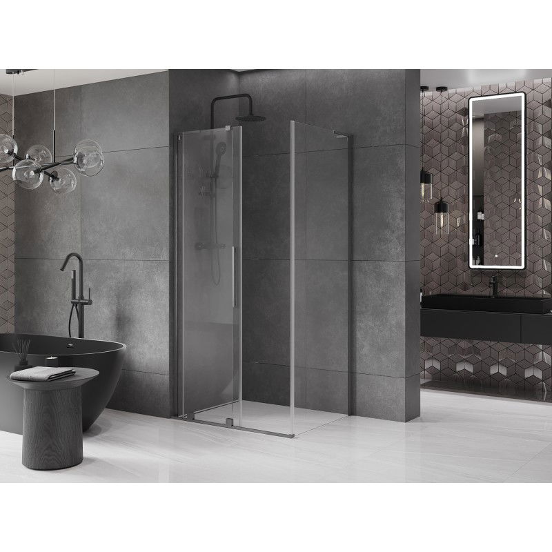 Mexen Velar L sliding shower cabin 90 x 110 cm, transparent, brushed gun gray - 871-090-110-03-66