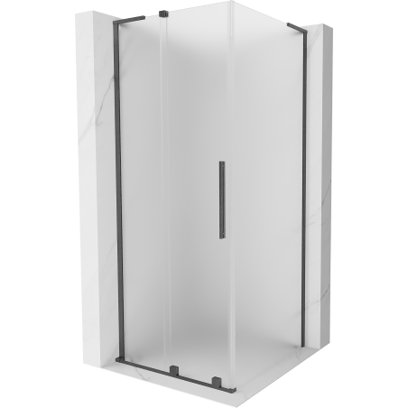 Mexen Velar L sliding shower enclosure 100 x 100 cm, frost, brushed gun gray - 871-100-100-33-66