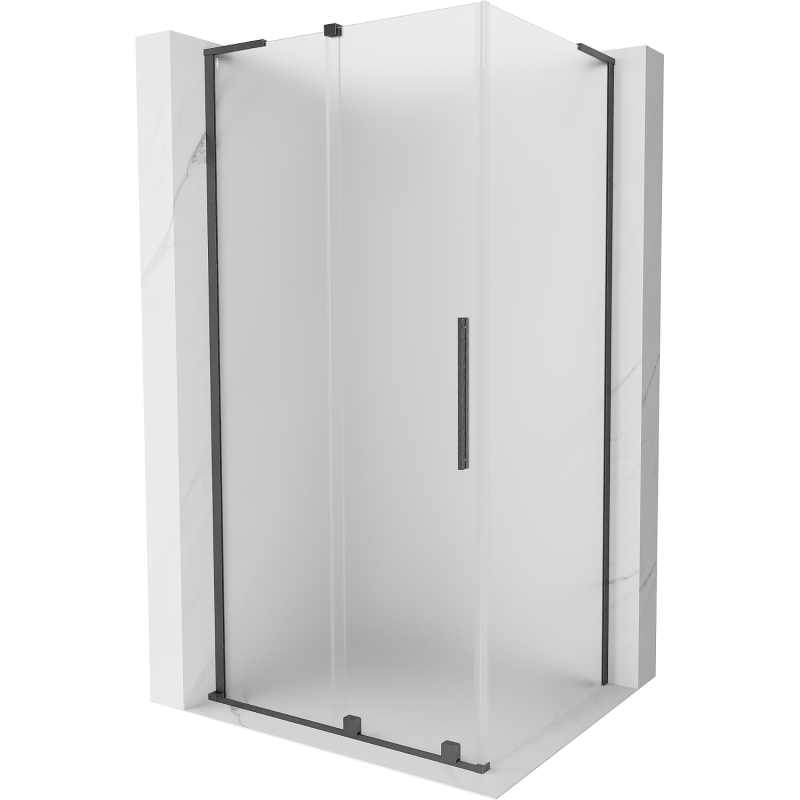 Mexen Velar L sliding shower enclosure 100 x 75 cm, frost, brushed gun gray - 871-100-075-33-66