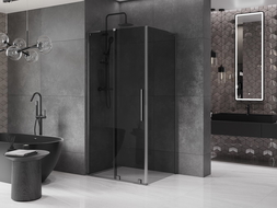 Mexen Velar L sliding shower cabin 90 x 70 cm, graphite, brushed gun gray - 871-090-070-43-66