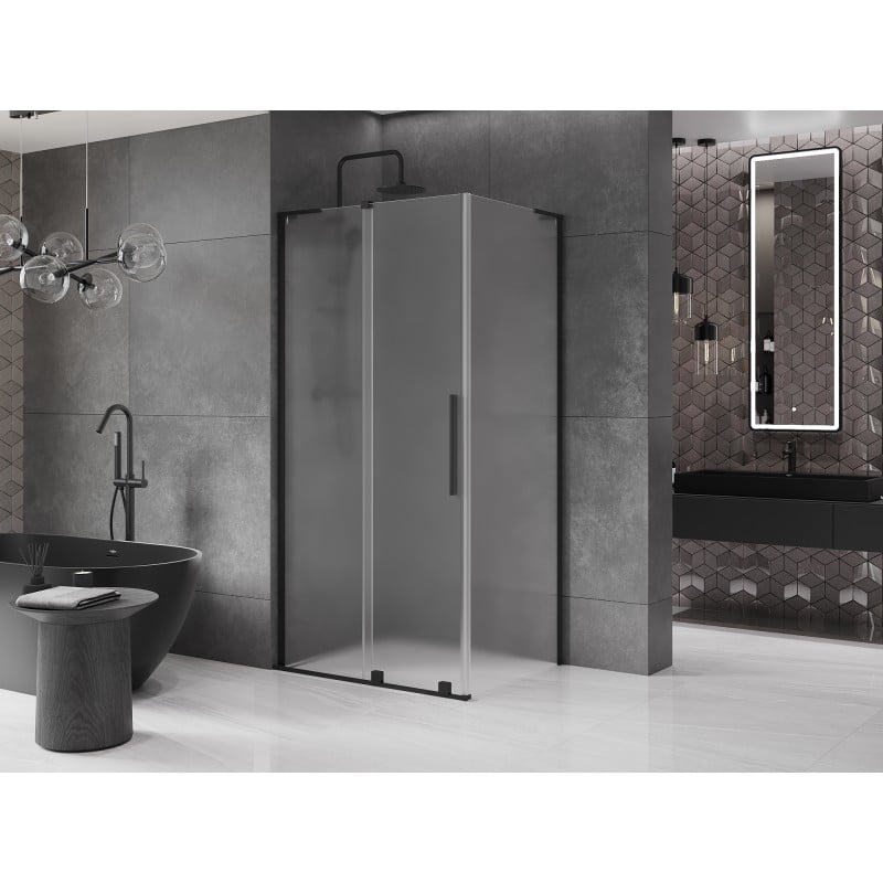 Mexen Velar L 100 x 70 cm Sliding Shower Enclosure, Frosted, Black - 871-100-070-33-70