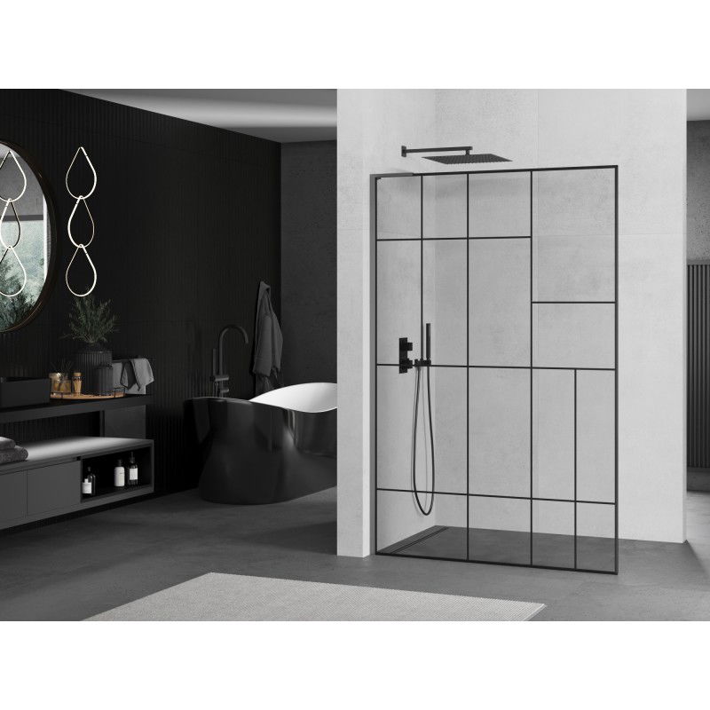 Mexen Kioto L Walk-in Shower Screen 90 x 200 cm, Black Pattern, Gun Metal - 800-090-103-95-78