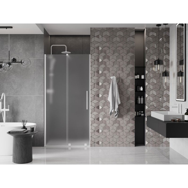 Mexen Velar 90 cm sliding shower doors, frosted, white - 871-090-000-31-20