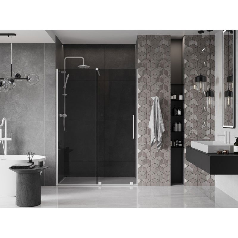 Mexen Velar sliding shower door 140 cm, graphite, white - 871-140-000-41-20