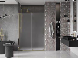 Mexen Velar sliding shower door 160 cm, frosted, gold - 871-160-000-31-50