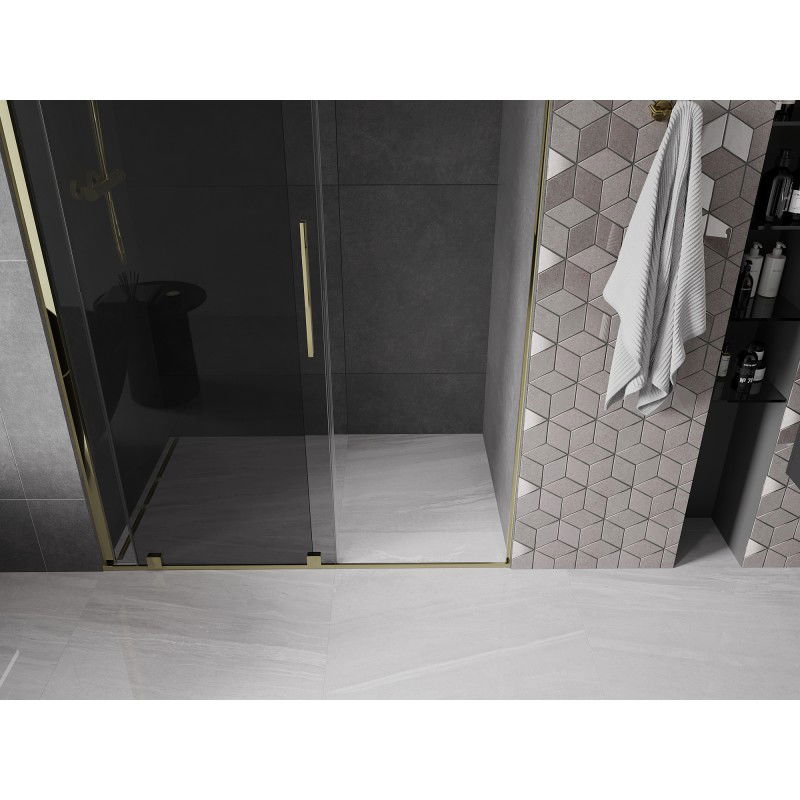 Mexen Velar sliding shower doors 130 cm, graphite, gold - 871-130-000-41-50
