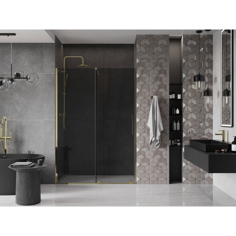 Mexen Velar sliding shower doors 130 cm, graphite, gold - 871-130-000-41-50