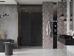 Mexen Velar sliding shower doors 130 cm, graphite, gold - 871-130-000-41-50