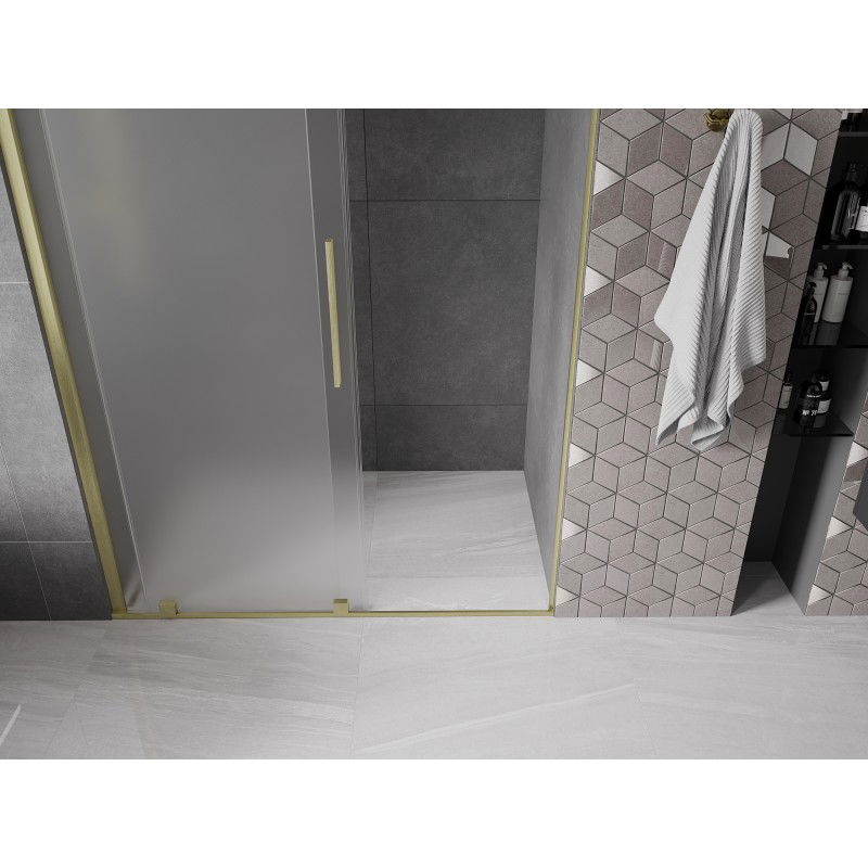 Mexen Velar sliding shower doors 130 cm, frosted, brushed gold - 871-130-000-31-55