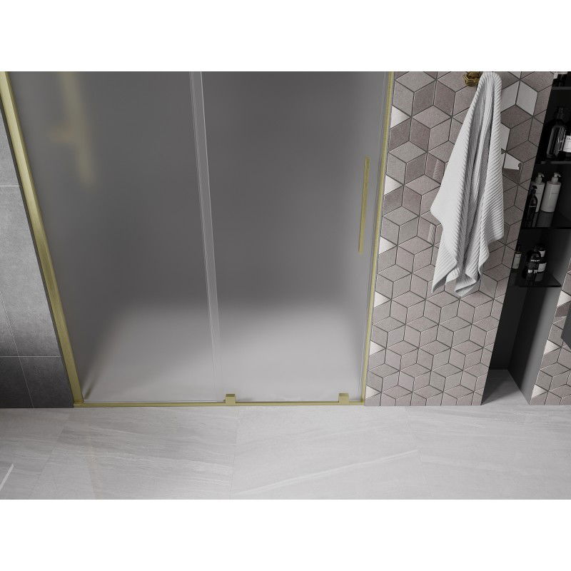Mexen Velar sliding shower door 140 cm, frosted, brushed gold - 871-140-000-31-55