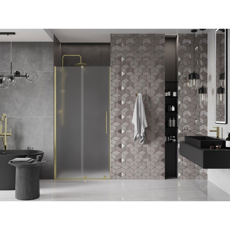 Mexen Velar Sliding Shower Door 100 cm, Frosted, Brushed Gold - 871-100-000-31-55