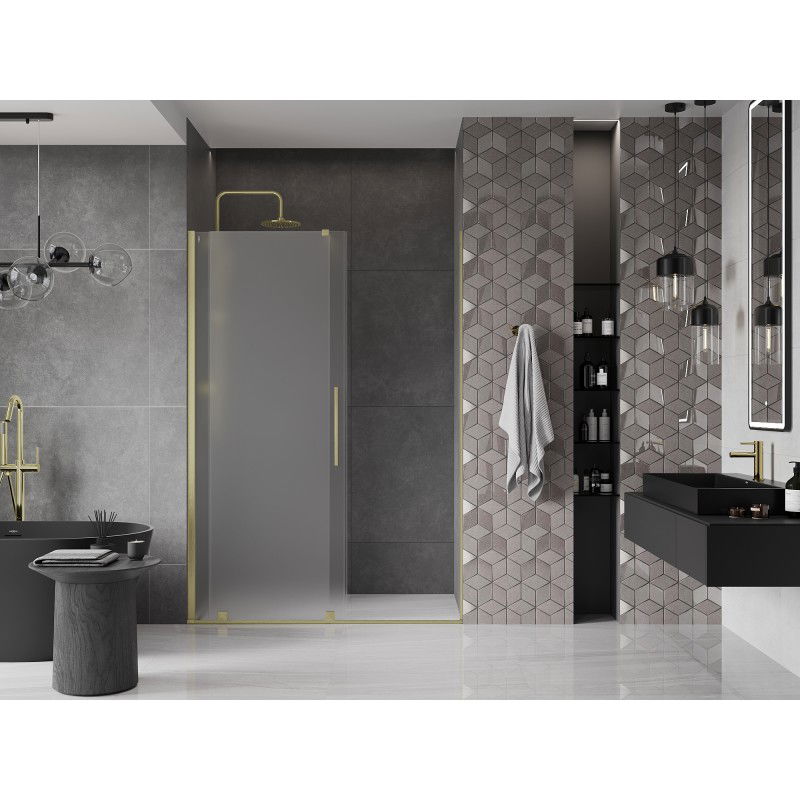 Mexen Velar sliding shower door 140 cm, frosted, brushed gold - 871-140-000-31-55