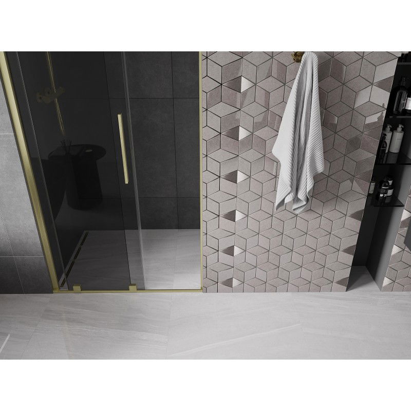 Mexen Velar Sliding Shower Door 90 cm, Graphite, Brushed Gold - 871-090-000-41-55