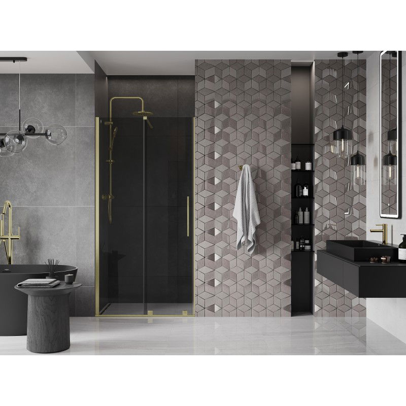 Mexen Velar Sliding Shower Door 90 cm, Graphite, Brushed Gold - 871-090-000-41-55