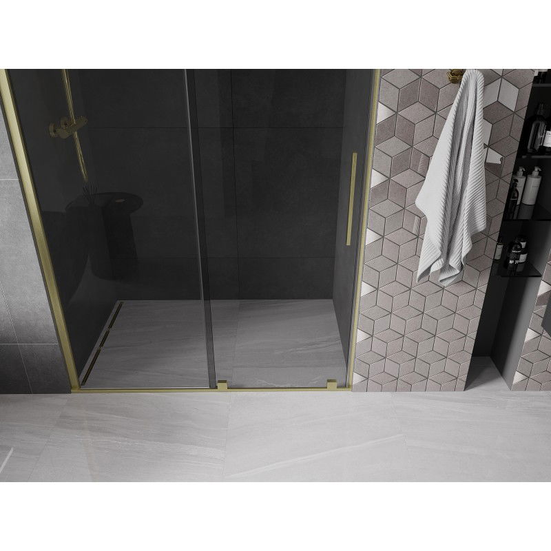 Mexen Velar sliding shower door 140 cm, graphite, brushed gold - 871-140-000-41-55