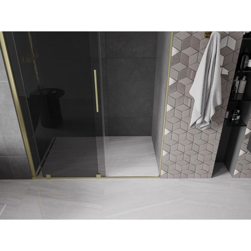 Mexen Velar sliding shower door 160 cm, graphite, brushed gold - 871-160-000-41-55
