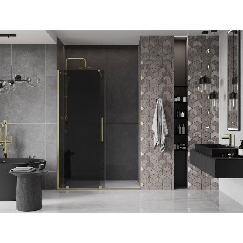 Mexen Velar sliding shower door 140 cm, graphite, brushed gold - 871-140-000-41-55