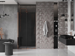 Mexen Velar sliding shower door 90 cm, graphite, rose gold - 871-090-000-41-60