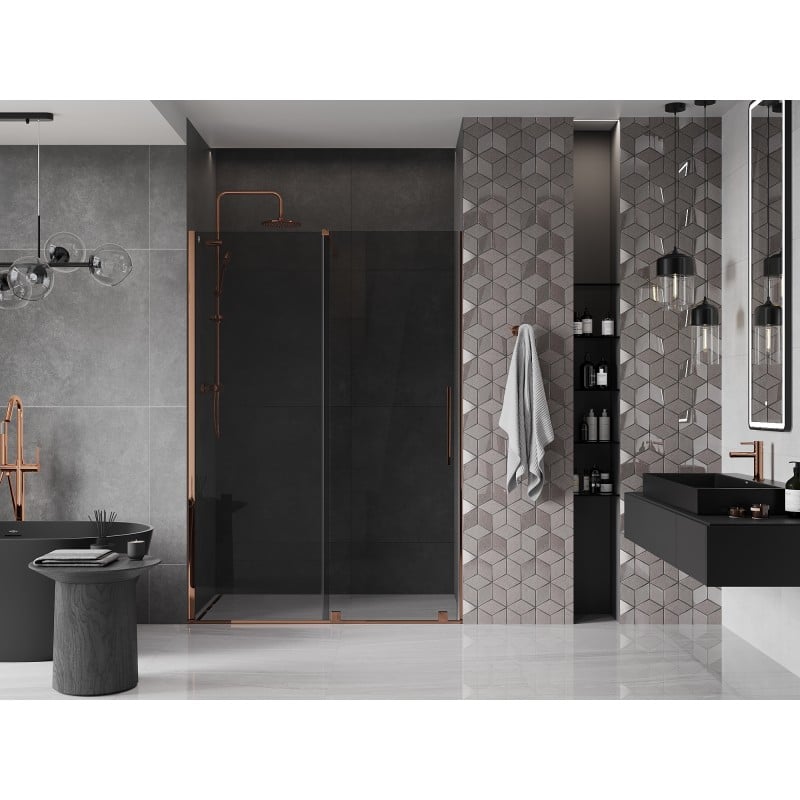 Mexen Velar Sliding Shower Doors 130 cm, Graphite, Rose Gold - 871-130-000-41-60