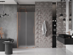 Mexen Velar sliding shower door 100 cm, frosted, brushed copper - 871-100-000-31-65