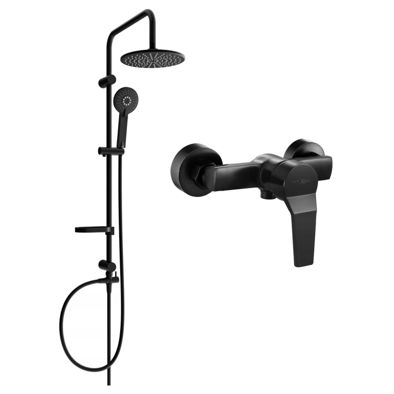Mexen Carl exposed shower set with rainfall showerhead and Caro shower tap, black - 746640240-70