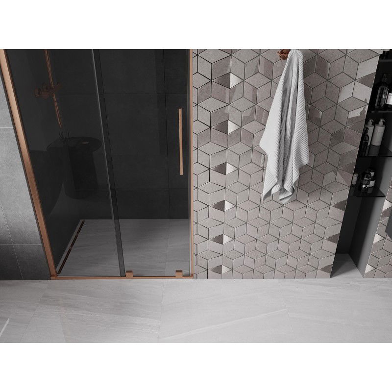 Mexen Velar 120 cm Sliding Shower Door, Graphite, Brushed Copper - 871-120-000-41-65