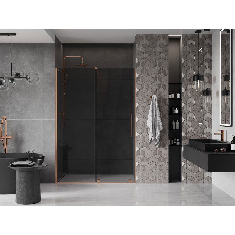 Mexen Velar sliding shower door 140 cm, graphite, brushed copper - 871-140-000-41-65