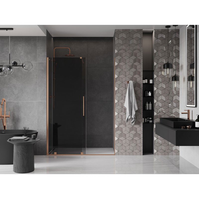 Mexen Velar sliding shower door 150 cm, graphite, brushed copper - 871-150-000-41-65