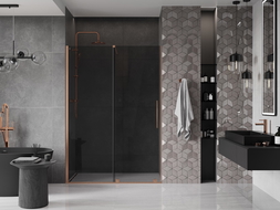Mexen Velar sliding shower door 130 cm, graphite, brushed copper - 871-130-000-41-65