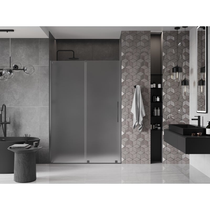 Mexen Velar Sliding Shower Doors 160 cm, Frosted, Brushed Gun Gray - 871-160-000-31-66