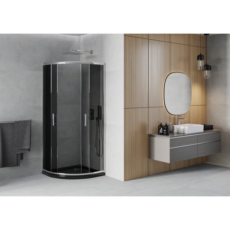 Mexen Rio shower cabin semicircular 80 x 80 cm, graphite, chrome + Flat tray, black - 863-080-080-01-40-4170