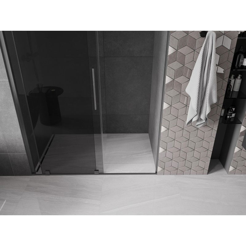 Mexen Velar 140 cm Sliding Shower Door, Graphite, Brushed Gun Gray - 871-140-000-41-66