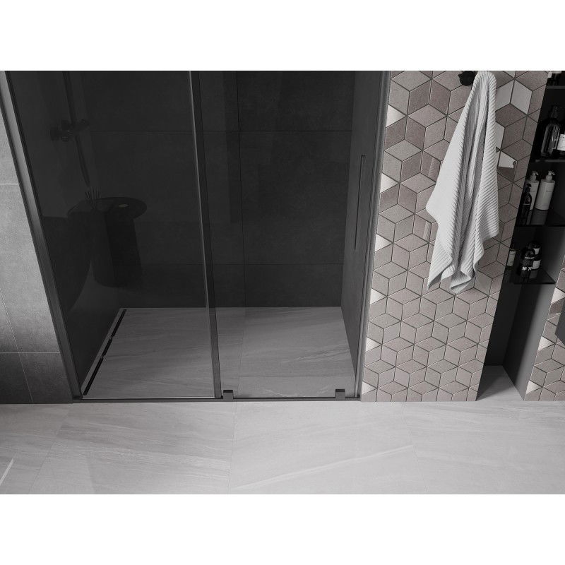 Mexen Velar 140 cm Sliding Shower Door, Graphite, Brushed Gun Gray - 871-140-000-41-66