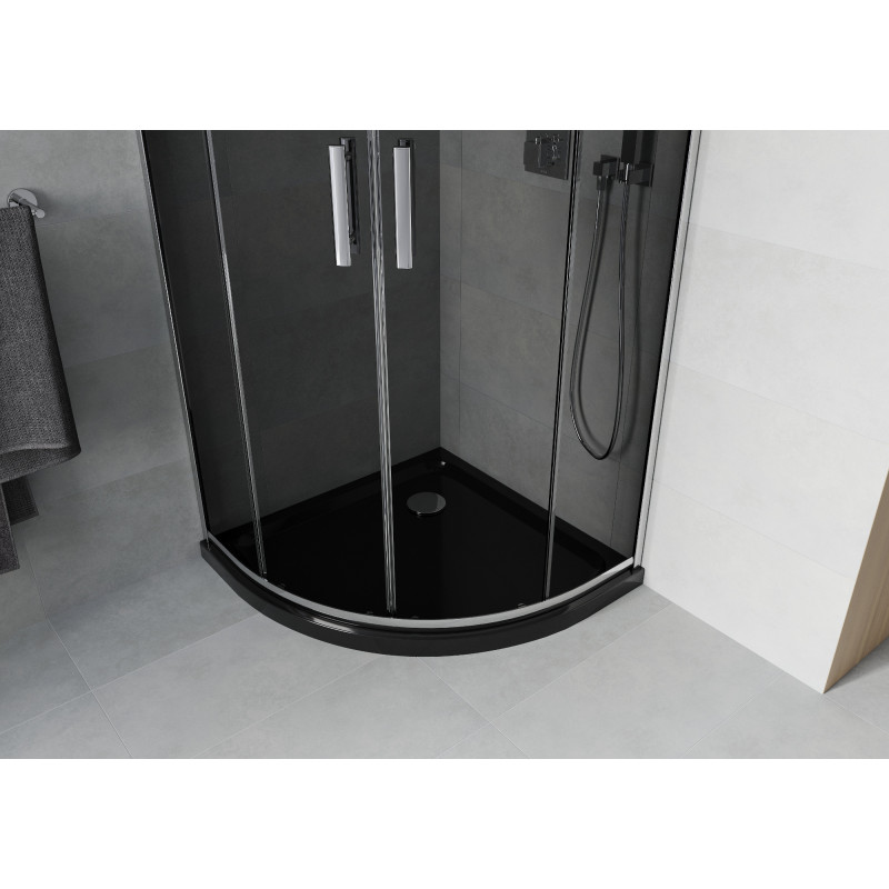Mexen Rio shower cabin semicircular 80 x 80 cm, graphite, chrome + Flat tray, black - 863-080-080-01-40-4170
