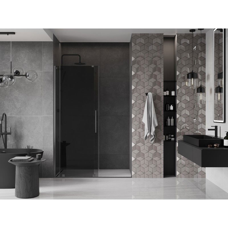 Mexen Velar 150 cm Sliding Shower Door, Graphite, Brushed Gun Gray - 871-150-000-41-66