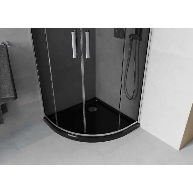Mexen Rio 90 x 90 cm semicircular shower cabin, graphite, chrome + Flat tray, black - 863-090-090-01-40-4170