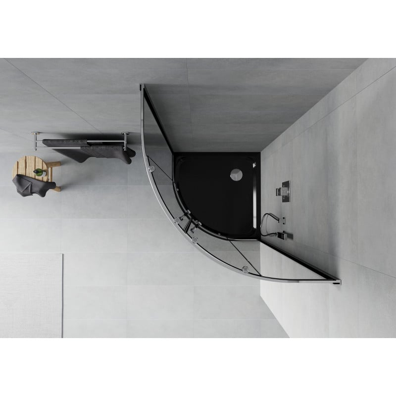 Mexen Rio 90 x 90 cm semicircular shower cabin, graphite, chrome + Flat tray, black - 863-090-090-01-40-4170