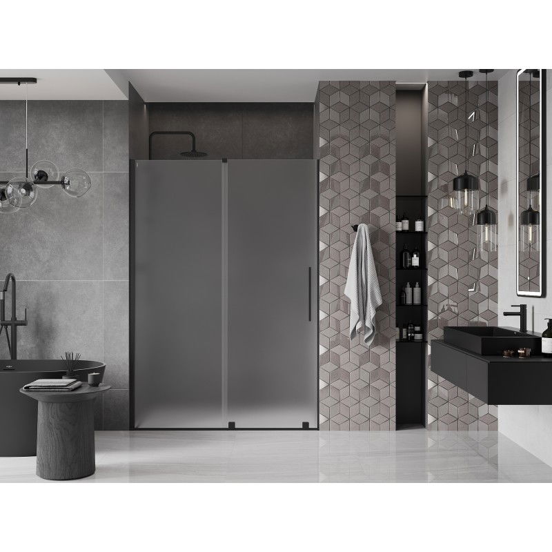 Mexen Velar sliding shower door 140 cm, frosted, black - 871-140-000-31-70