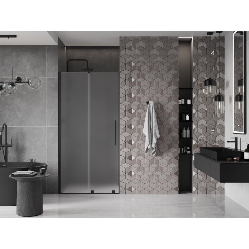 Mexen Velar sliding shower door 110 cm, frosted, black - 871-110-000-31-70