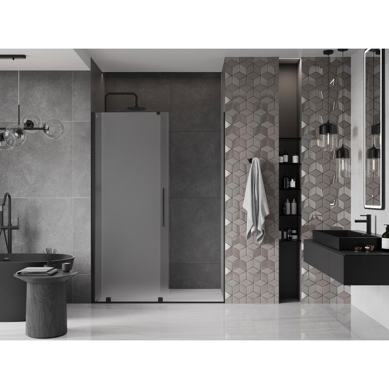 Mexen Velar sliding shower door 140 cm, frosted, black - 871-140-000-31-70