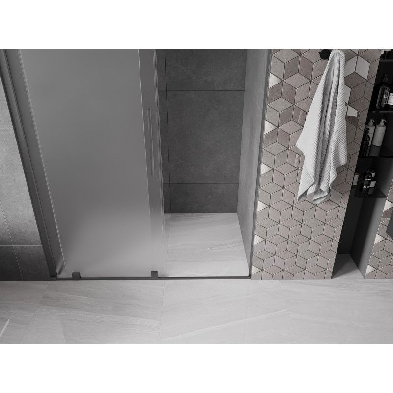 Mexen Velar sliding shower door 160 cm, frost, gun metal - 871-160-000-31-95
