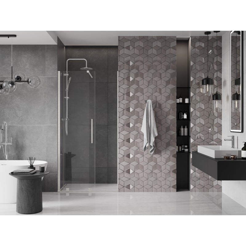 Mexen Velar Sliding Shower Doors 90 cm, Transparent, Brushed Nickel - 871-090-000-01-97