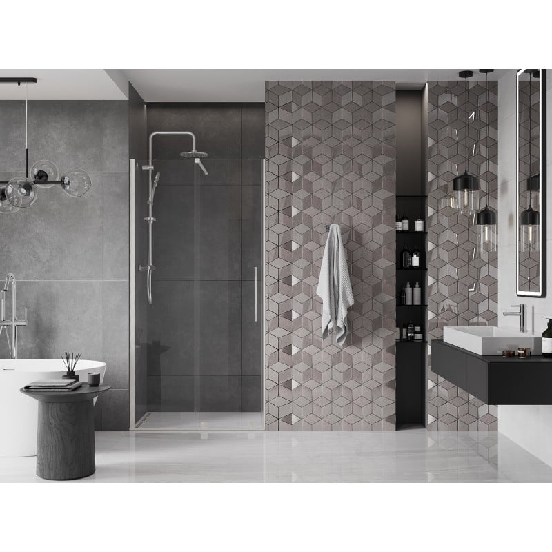 Mexen Velar sliding shower door 110 cm, transparent, brushed nickel - 871-110-000-01-97