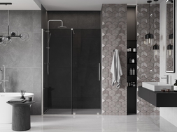 Mexen Velar 140 cm Sliding Shower Door, Graphite, Brushed Nickel - 871-140-000-41-97