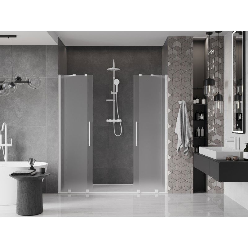 Mexen Velar Duo sliding shower doors 200 cm, frosted, white - 871-200-000-32-20
