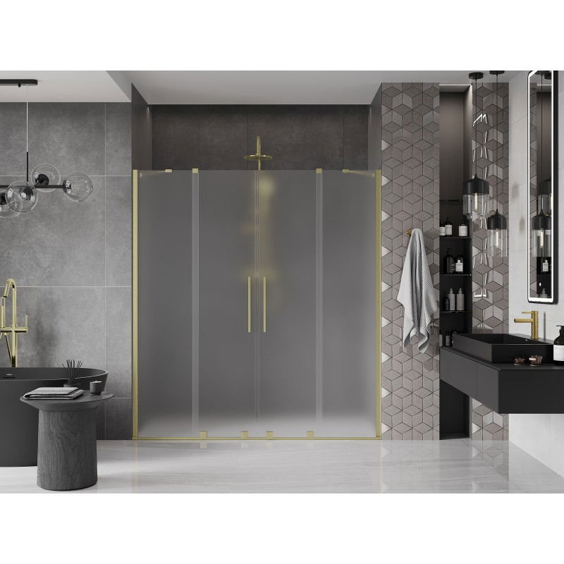 Mexen Velar Duo sliding shower doors 200 cm, frost, brushed gold - 871-200-000-32-55