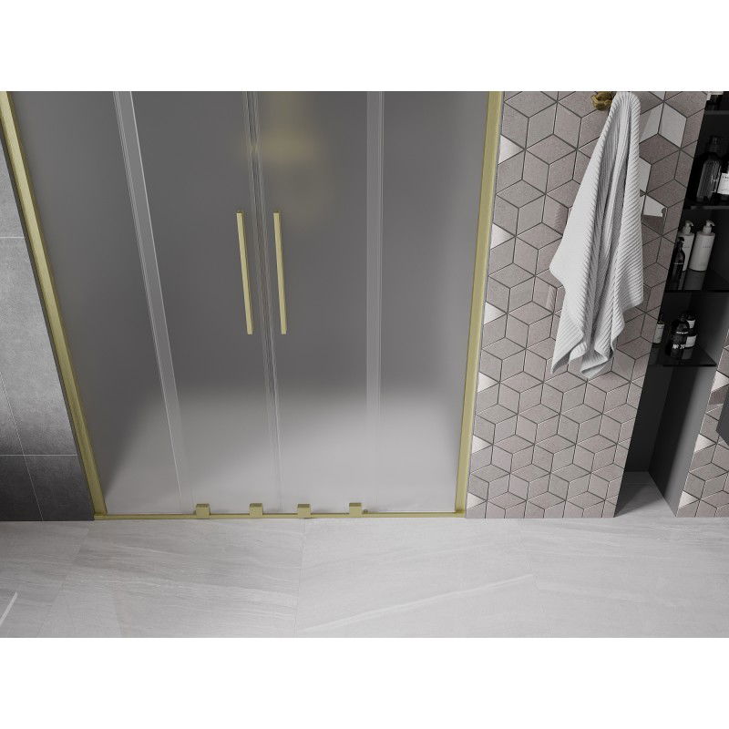 Mexen Velar Duo sliding shower door 160 cm, frosted, brushed gold - 871-160-000-32-55